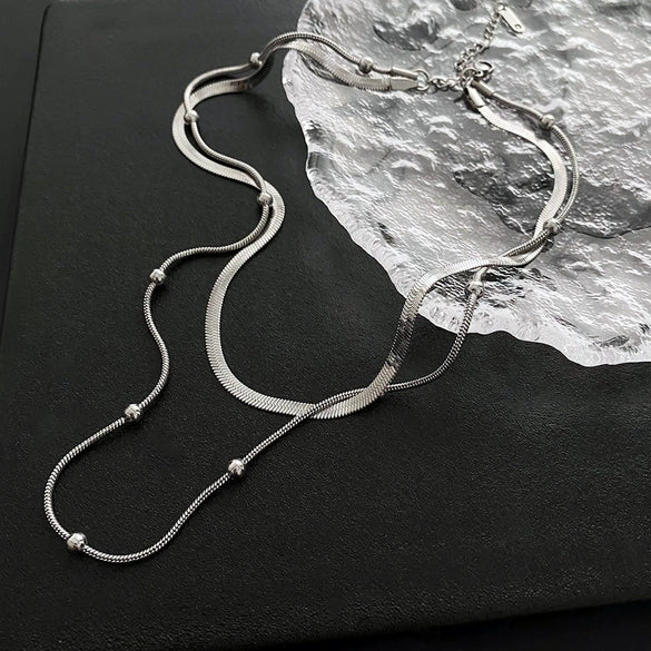 Wholesale Titanium Steel Geometric Doublelayer Clavicle Necklace For Women With Electroplating