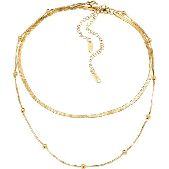 Wholesale Titanium Steel Geometric Doublelayer Clavicle Necklace For Women With Electroplating