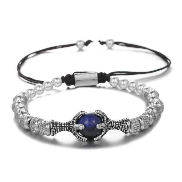Wholesale Titanium Steel Geometric Dragon Claw Eagle Claw Woven Adjustable Unisex Bracelet With Tiger Eye Natural Stone