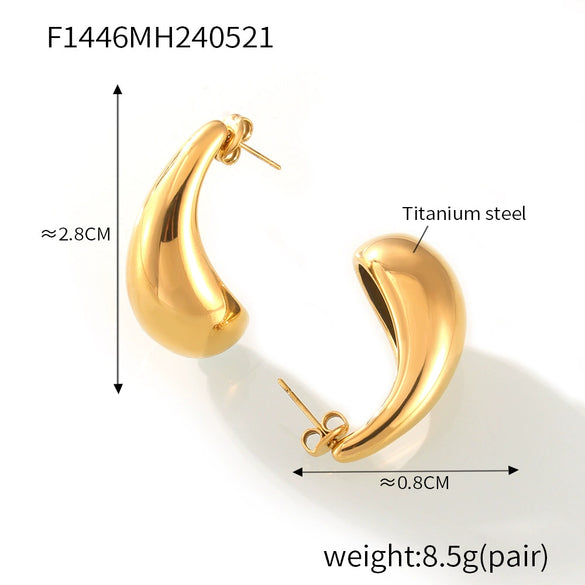 Wholesale 316L Stainless Steel Geometric Drop Shape Hollow Exaggerated Crescent Women's Earrings With Electroplating