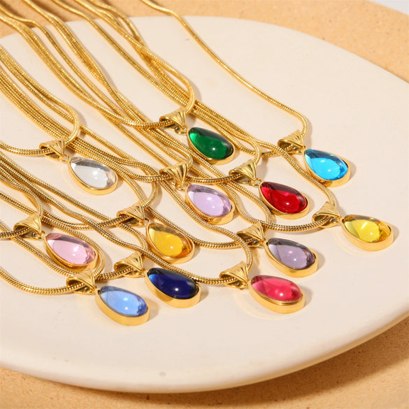 Wholesale Titanium Steel Geometric Dropshaped Electroplated Pendant Necklace With Snake Bone Chain