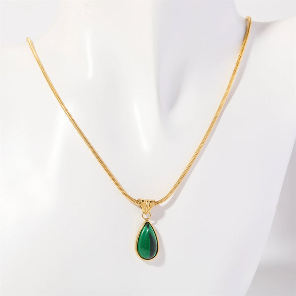 Wholesale Titanium Steel Geometric Dropshaped Electroplated Pendant Necklace With Snake Bone Chain