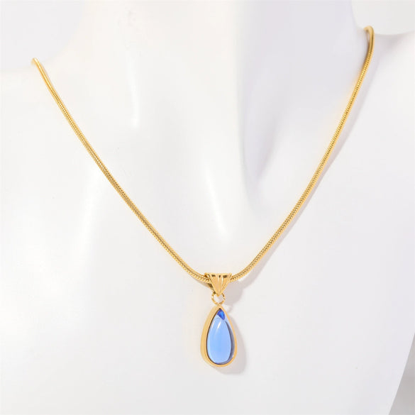 Wholesale Titanium Steel Geometric Dropshaped Electroplated Pendant Necklace With Snake Bone Chain