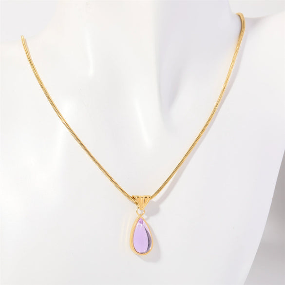 Wholesale Titanium Steel Geometric Dropshaped Electroplated Pendant Necklace With Snake Bone Chain