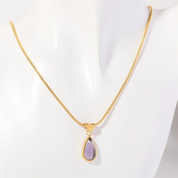 Wholesale Titanium Steel Geometric Dropshaped Electroplated Pendant Necklace With Snake Bone Chain