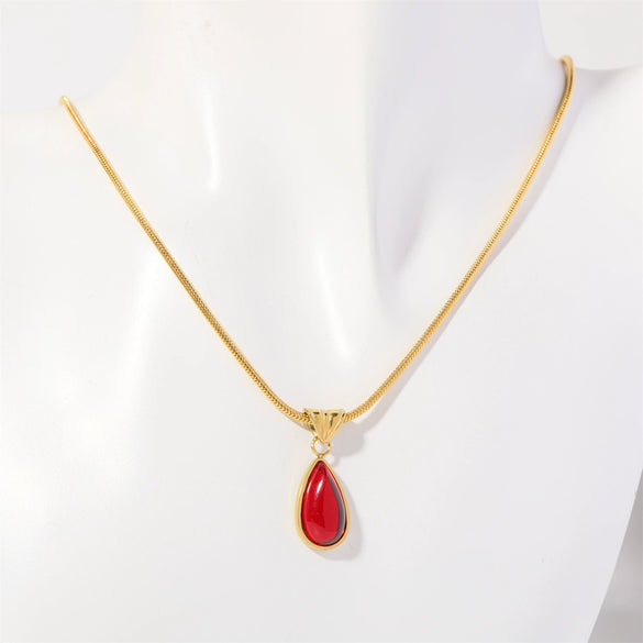 Wholesale Titanium Steel Geometric Dropshaped Electroplated Pendant Necklace With Snake Bone Chain