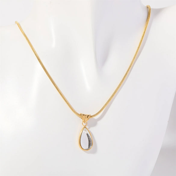 Wholesale Titanium Steel Geometric Dropshaped Electroplated Pendant Necklace With Snake Bone Chain