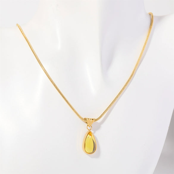 Wholesale Titanium Steel Geometric Dropshaped Electroplated Pendant Necklace With Snake Bone Chain