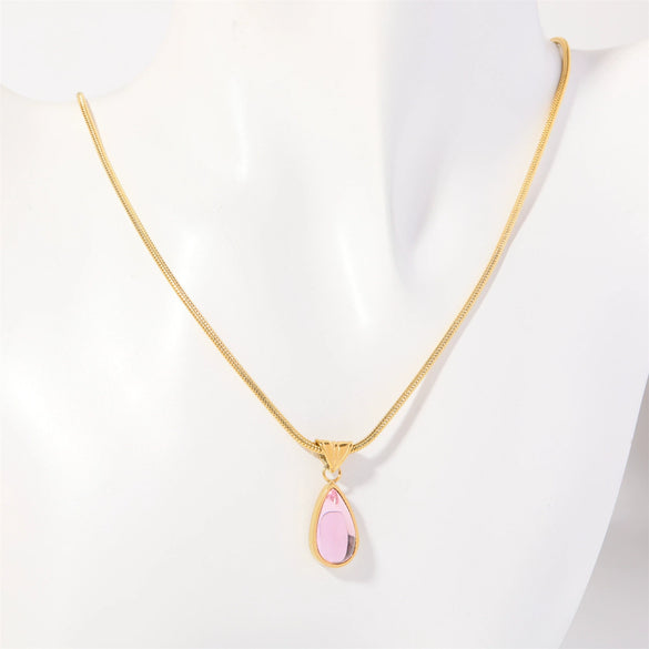 Wholesale Titanium Steel Geometric Dropshaped Electroplated Pendant Necklace With Snake Bone Chain