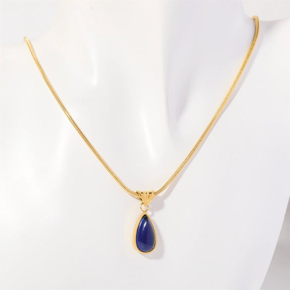Wholesale Titanium Steel Geometric Dropshaped Electroplated Pendant Necklace With Snake Bone Chain