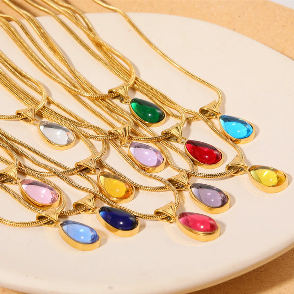 Wholesale Titanium Steel Geometric Dropshaped Electroplated Pendant Necklace With Snake Bone Chain