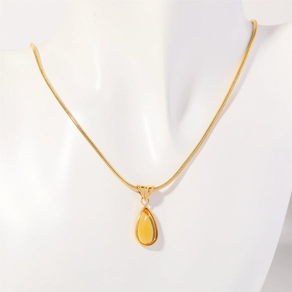 Wholesale Titanium Steel Geometric Dropshaped Electroplated Pendant Necklace With Snake Bone Chain