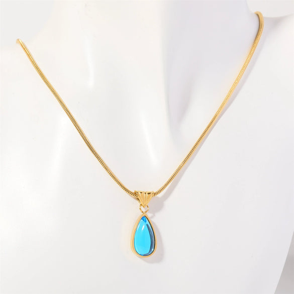 Wholesale Titanium Steel Geometric Dropshaped Electroplated Pendant Necklace With Snake Bone Chain