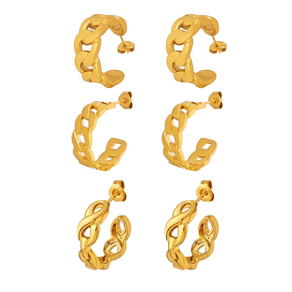 Wholesale 316L Stainless Steel Geometric Earrings Electroplated 18K Real Gold Chain Casting Fashion Light Luxury Personality Trendy For Women