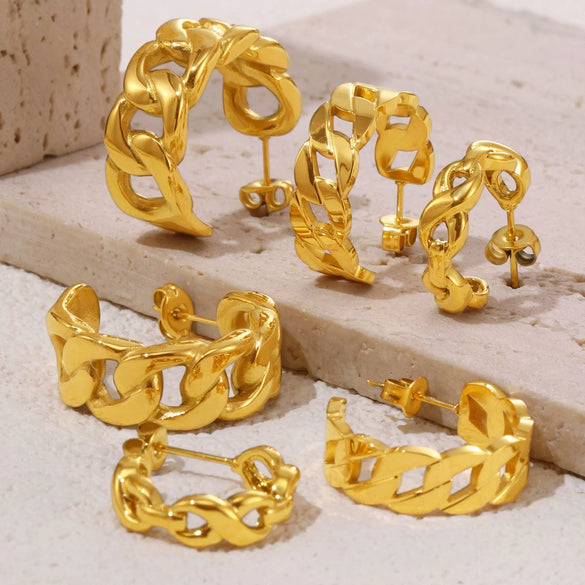 Wholesale 316L Stainless Steel Geometric Earrings Electroplated 18K Real Gold Chain Casting Fashion Light Luxury Personality Trendy For Women