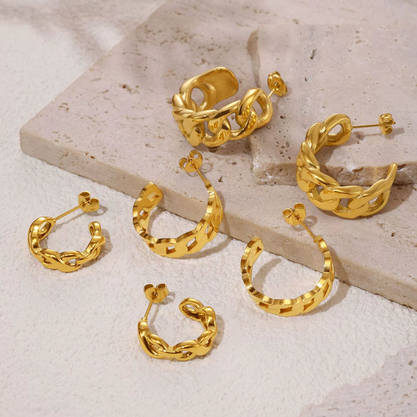 Wholesale 316L Stainless Steel Geometric Earrings Electroplated 18K Real Gold Chain Casting Fashion Light Luxury Personality Trendy For Women