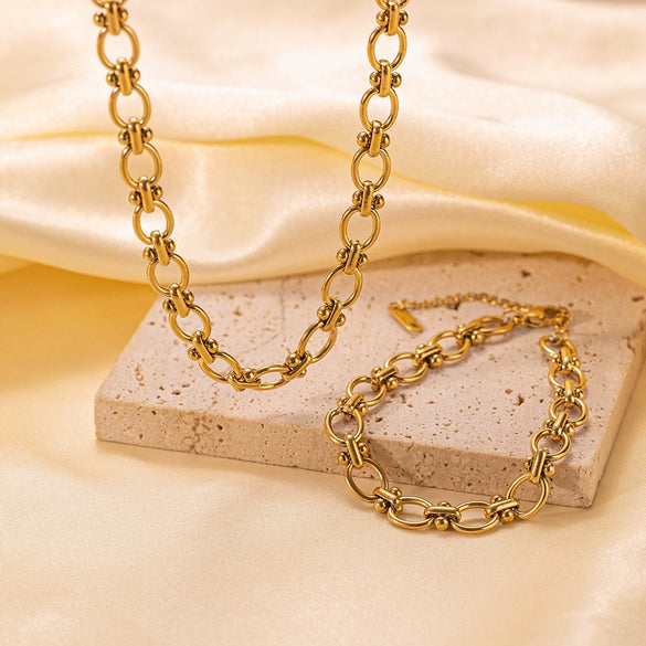 Wholesale Titanium Steel Geometric Electroplated Chain Necklace And Bracelet Jewelry For Women
