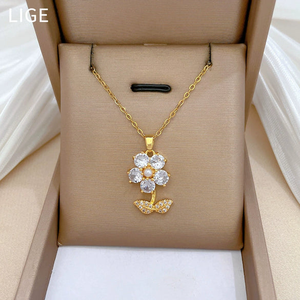 Wholesale Titanium Steel Geometric Electroplated Necklace And Earrings Set For Women