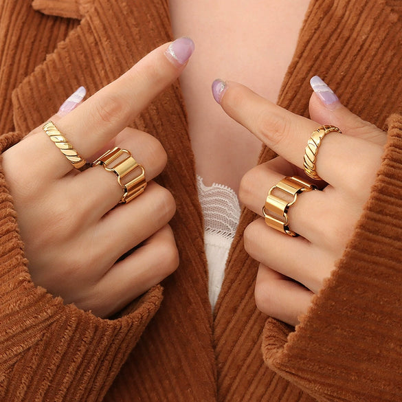 Wholesale Titanium Steel Geometric Electroplated Rotatable Unisex Ring