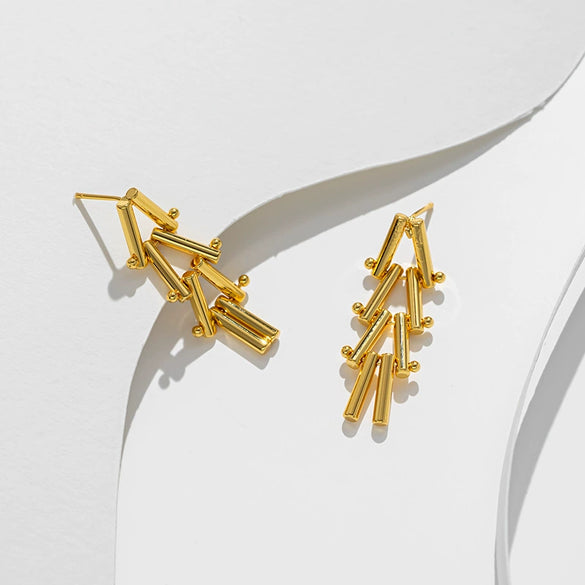 Wholesale Titanium Steel Geometric Electroplated Triangle Cylindrical Stitching Design Women's Earrings