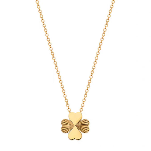 Wholesale Titanium Steel Geometric Electroplated Unisex Lucky Grass Design Clavicle Necklace