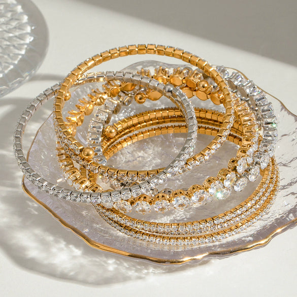 Wholesale Titanium Steel Geometric Electroplated White Zircon Bracelet Light Luxury Do Not Fade