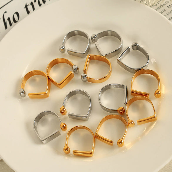 Wholesale 316L Stainless Steel Geometric Fashion Ring With Electroplating Design For Women