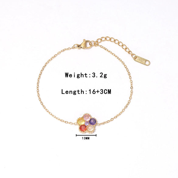 Wholesale Titanium Steel Geometric Flower Inlaid Zircon Electroplated Fashion Shining Girl Bracelet