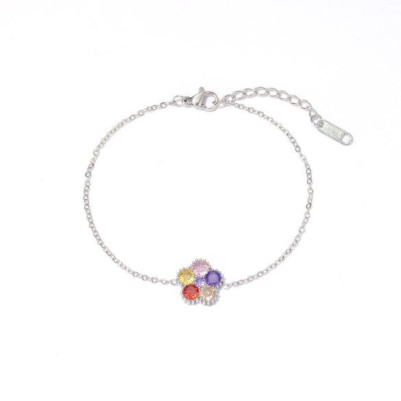 Wholesale Titanium Steel Geometric Flower Inlaid Zircon Electroplated Fashion Shining Girl Bracelet
