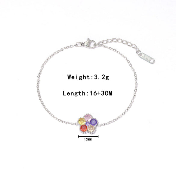 Wholesale Titanium Steel Geometric Flower Inlaid Zircon Electroplated Fashion Shining Girl Bracelet