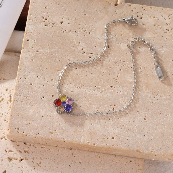 Wholesale Titanium Steel Geometric Flower Inlaid Zircon Electroplated Fashion Shining Girl Bracelet