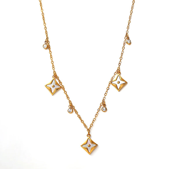 Wholesale 316L Stainless Steel Geometric Flower Zircon Pendant Necklace For Women With Electroplating