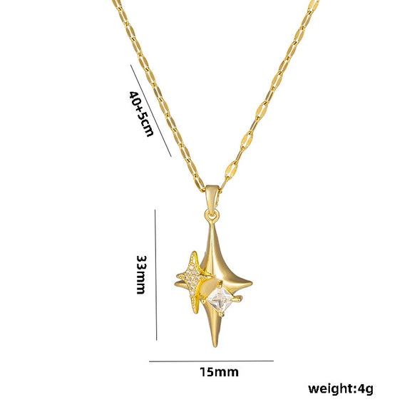 Wholesale Titanium Steel Geometric Fourangle Star Cross Hip Hop Pendant Necklace For Women