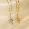 Wholesale Titanium Steel Geometric Fourangle Star Cross Hip Hop Pendant Necklace For Women