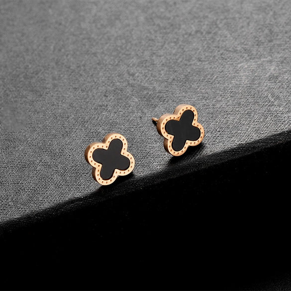 Wholesale Titanium Steel Geometric Fourleaf Clover Rose Gold Earrings Natural Style Ear Jewelry