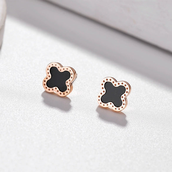Wholesale Titanium Steel Geometric Fourleaf Clover Rose Gold Earrings Natural Style Ear Jewelry