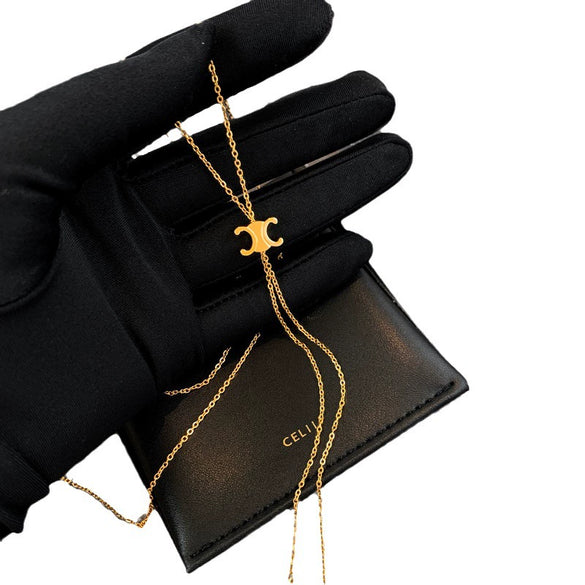 Wholesale Titanium Steel Geometric Golden Tassel Ochain Necklace For Women Light Luxury Electroplated Design