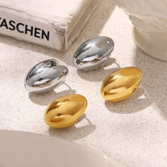 Wholesale Titanium Steel Geometric Goose Egg Shaped Earrings With Electroplating And Retro Temperament