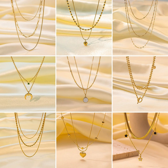 Wholesale Titanium Steel Geometric Heart Shape Electroplated 18K Gold O Word Chain Necklace For Women