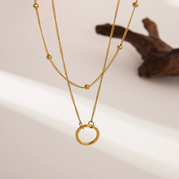 Wholesale Titanium Steel Geometric Heart Shape Electroplated 18K Gold O Word Chain Necklace For Women