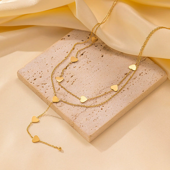 Wholesale Titanium Steel Geometric Heart Shape Electroplated 18K Gold O Word Chain Necklace For Women