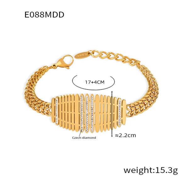 Wholesale 316L Stainless Steel Geometric Inlaid Zircon Fence Wide Allmatch Women's Necklace And Bracelet With Electroplating And Twist Chain