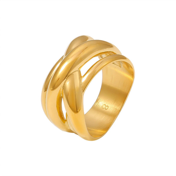 Wholesale 316L Stainless Steel Geometric Irregular Lines Interlaced Winding Ring 18K Gold Plated For Women