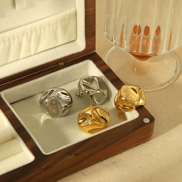 Wholesale Titanium Steel Geometric Irregular Spherical Earrings Electroplated Fashion Style