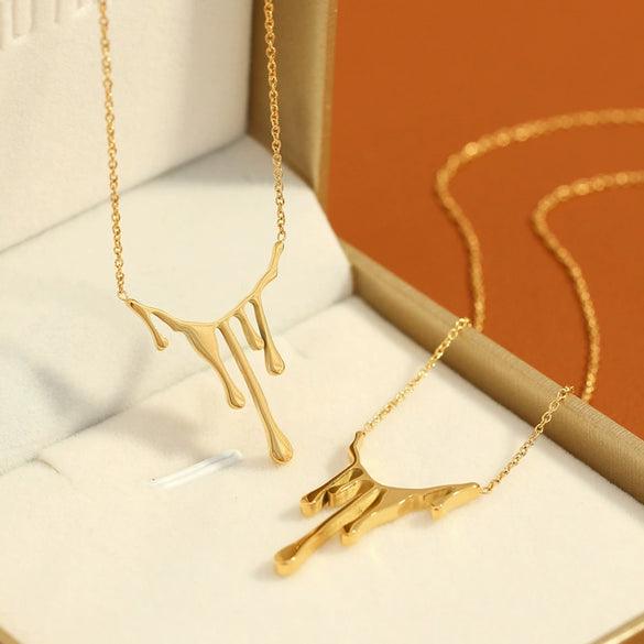 Wholesale Titanium Steel Geometric Irregular Water Drop Pendant Necklace For Women Niche Style 18K Gold Plated