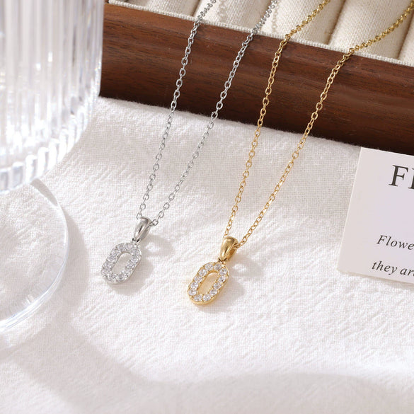 Wholesale Titanium Steel Geometric Letter Pendant Necklace With Micro Inlaid Zircon Electroplating For Women