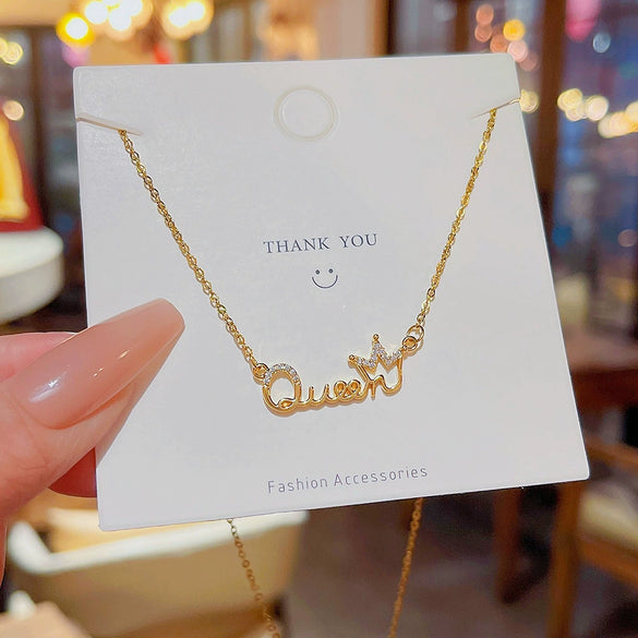 Wholesale Titanium Steel Geometric Letter Zircon Inlaid Pendant Necklace For Women