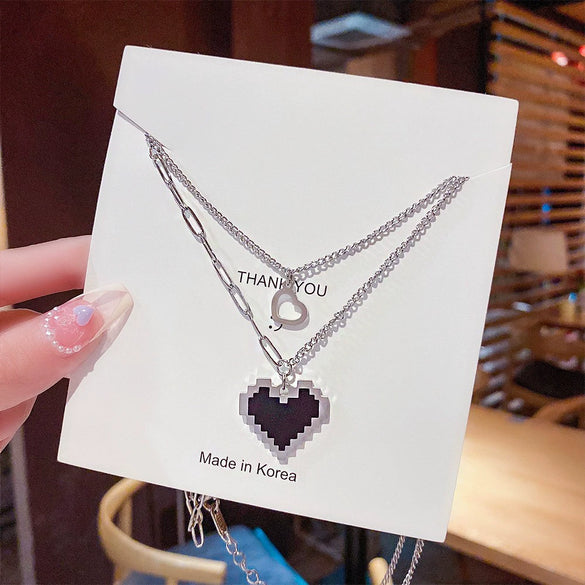 Wholesale Titanium Steel Geometric Light Luxury Necklace With Mixed Gem Inlaid Zircon Pendant And Cross Chain For Women