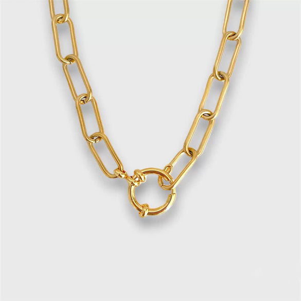 Wholesale Titanium Steel Geometric Light Luxury Style Electroplated Spring Buckle Open Ring Pearl Paper Clip Removable Base O Chain
