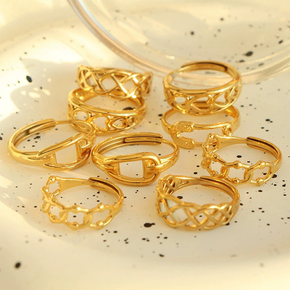 Wholesale 316L Stainless Steel Geometric Line Tail Ring With Electroplating Minimalist Style